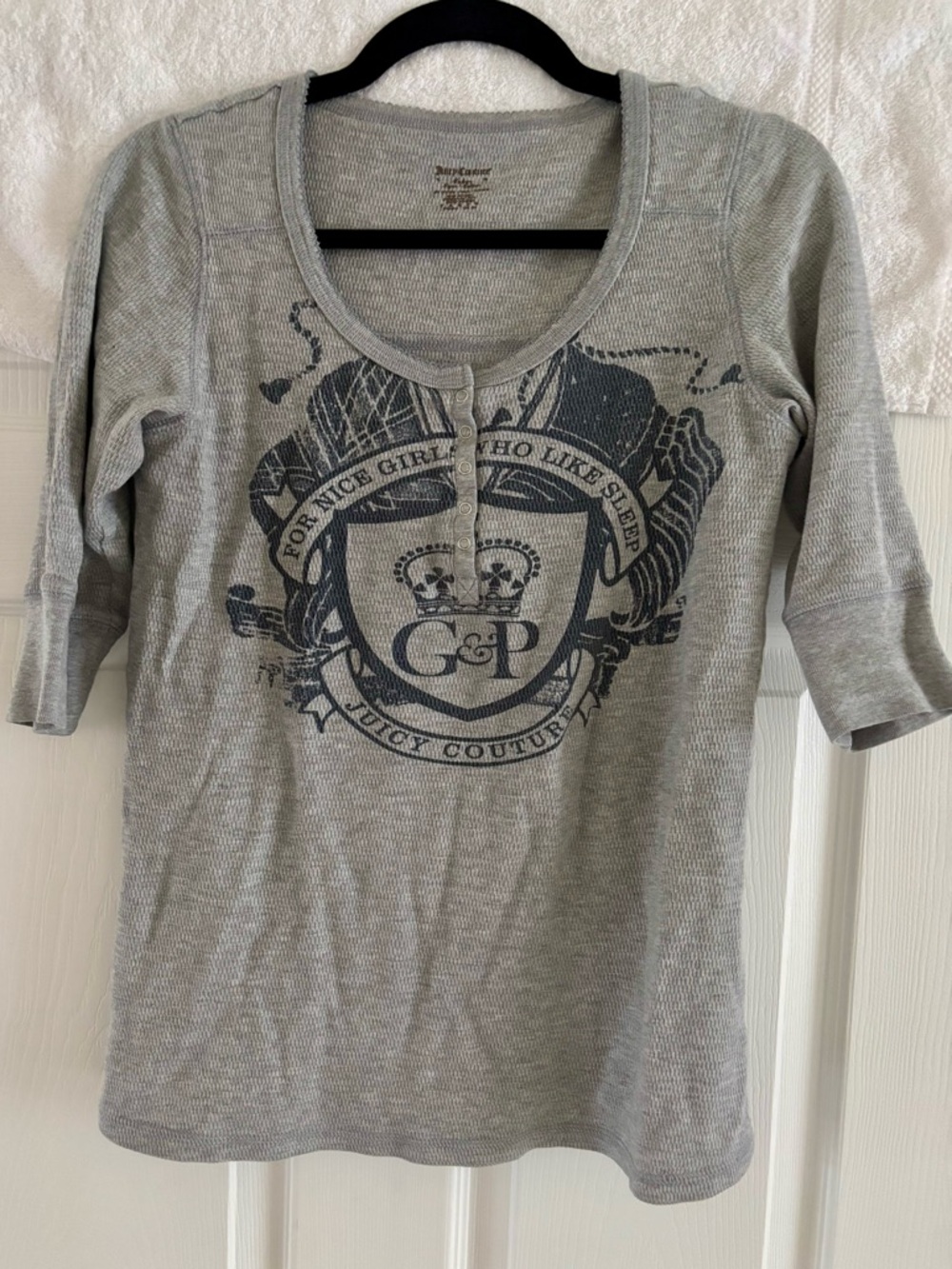 Juicy Couture Grey Thermal PJ Top with Graphic Logo & Design; Women’s Medium